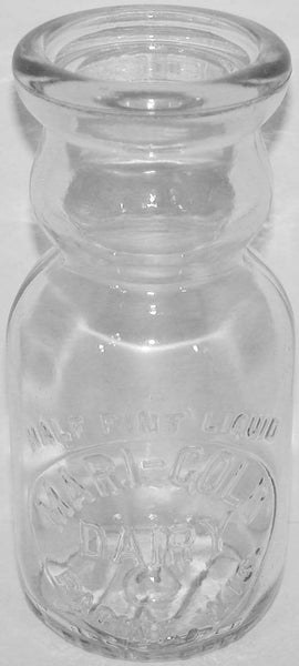 Vintage milk bottle MARI-GOLD DAIRY embossed cream top half pint Racine Wisconsin