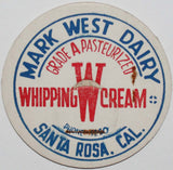Vintage milk bottle cap MARK WEST DAIRY Whipping Cream Santa Rosa California