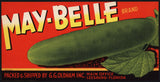 Vintage label MAY-BELLE cucumber pictured G G Oldham Leesburg Florida n-mint