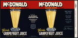 Vintage label McDONALD Grapefruit Juice #1 Auburndale Florida 1941 unused n-mint
