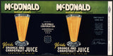 Vintage label McDONALD Orange Grapefruit Juice Auburndale Florida 1941 n-mint