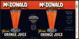 Vintage label McDONALD Orange Juice Auburndale Florida 1941 new old stock n-mint