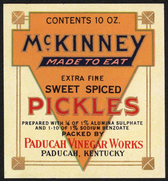 Vintage label McKINNEY Pickles Paducah Vinegar Works Kentucky unused n-mint+