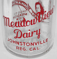 Vintage milk bottle MEADOW VIEW DAIRY woman pictured TRPQ Johnstonville California