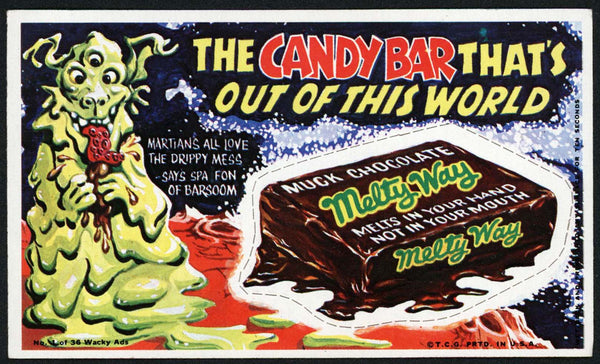 Vintage WACKY AD No 1 of 36 Melty Way candy bar Topps original from 1969 T.C.G.