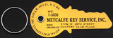 Vintage key tag METCALFE KEY SERVICE die cut Country Club Plaza Kansas City n-mint