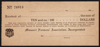 Vintage receipt M F A Missouri Farmers Association dues dated 1920s unused excellent++