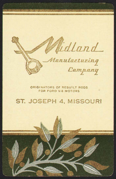 Vintage playing card MIDLAND MANUFACTURING CO green border St Joseph Missouri