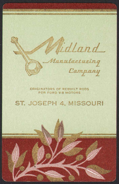 Vintage playing card MIDLAND MANUFACTURING CO maroon border St Joseph Missouri