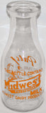 Vintage milk bottle MIDWEST Dairy Products pyro pint Pals boy dog Duquoin Illinois