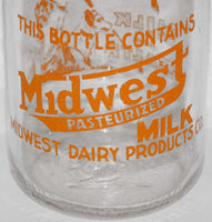 Vintage milk bottle MIDWEST Dairy Products pyro pint Pals boy dog Duquoin Illinois