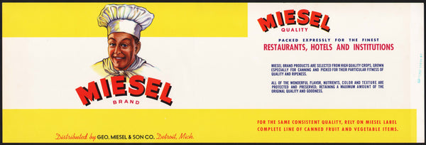 Vintage label MIESEL BRAND chef pictured Geo Miesel and Son Co Detroit Michigan
