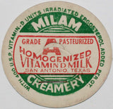 Vintage milk bottle cap MILAM CREAMERY Vitamin D Milk San Antonio Texas unused