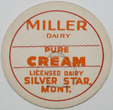 Vintage milk bottle cap MILLER DAIRY Pure Cream Silver Star Montana unused condition