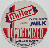 Vintage milk bottle cap MILLER DAIRY Homogenized Connersville Indiana unused