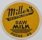 Vintage milk bottle cap MILLERS Raw Milk Phone 25 Newton Iowa new old stock