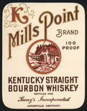 Vintage label MILLS POINT Bourbon Whiskey mill scene Kunzs Louisville Kentucky