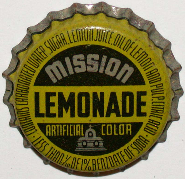 Vintage soda pop bottle cap MISSION LEMONADE cork lined mission pictured unused