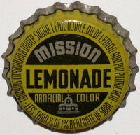 Vintage soda pop bottle cap MISSION LEMONADE cork lined mission pictured unused