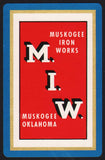 Vintage playing card MUSKOGEE IRON WORKS M.I.W. blue border Muskogee Oklahoma