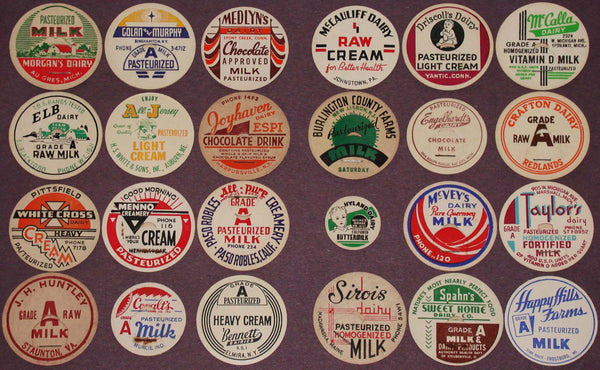 Vintage milk bottle caps LOT OF 24 DIFFERENT originals #10 unused new old stock