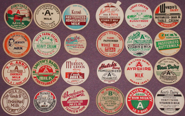 Vintage milk bottle caps LOT OF 24 DIFFERENT originals #11 unused new old stock