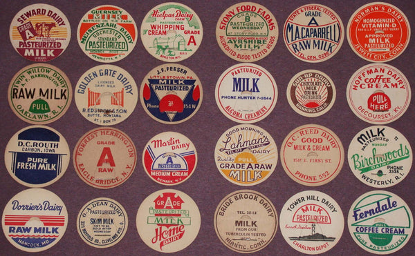 Vintage milk bottle caps LOT OF 24 DIFFERENT originals #12 unused new old stock