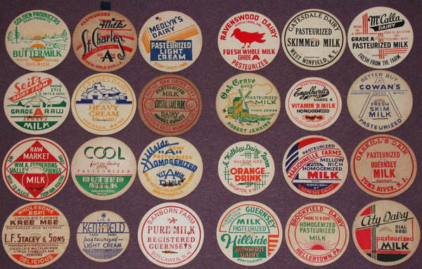 Vintage milk bottle caps LOT OF 24 DIFFERENT originals #13 unused new old stock