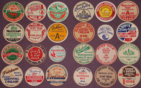 Vintage milk bottle caps LOT OF 24 DIFFERENT originals #14 unused new old stock