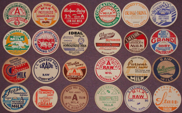 Vintage milk bottle caps LOT OF 24 DIFFERENT originals #16 unused new old stock