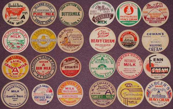 Vintage milk bottle caps LOT OF 24 DIFFERENT originals #19 unused new old stock