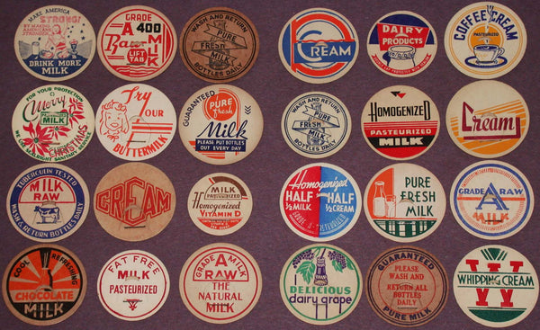 Vintage milk bottle caps LOT OF 24 DIFFERENT originals #1 unused new old stock