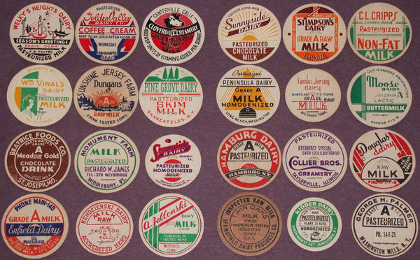 Vintage milk bottle caps LOT OF 24 DIFFERENT originals #20 unused new old stock