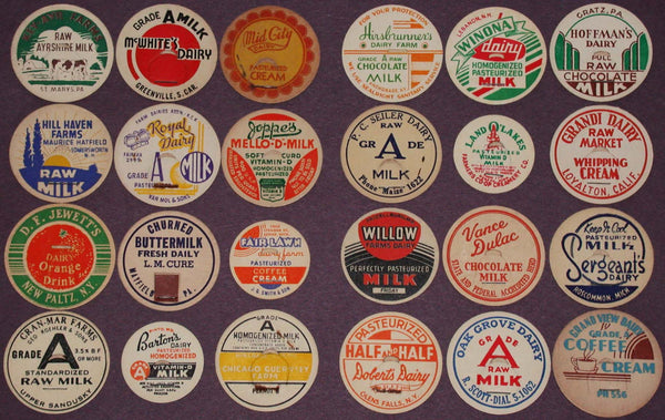 Vintage milk bottle caps LOT OF 24 DIFFERENT originals #21 unused new old stock