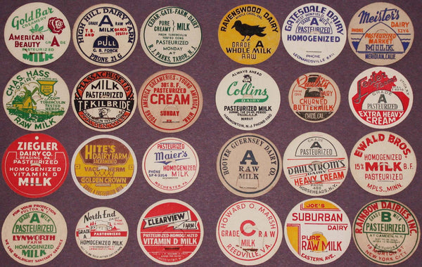 Vintage milk bottle caps LOT OF 24 DIFFERENT originals #23 unused new old stock