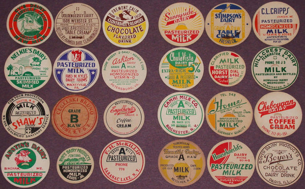 Vintage milk bottle caps LOT OF 24 DIFFERENT originals #24 unused new old stock