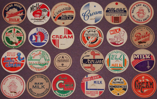 Vintage milk bottle caps LOT OF 24 DIFFERENT originals #2 unused new old stock