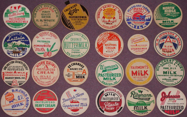 Vintage milk bottle caps LOT OF 24 DIFFERENT originals #30 unused new old stock