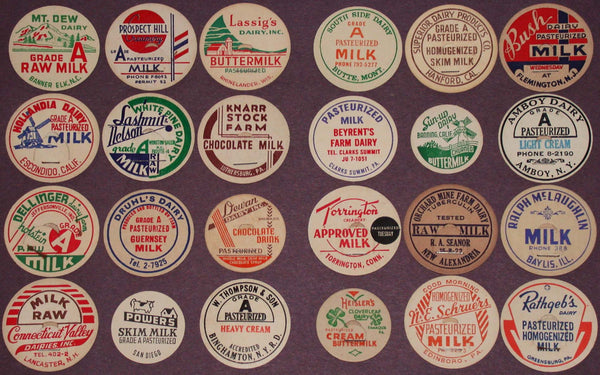 Vintage milk bottle caps LOT OF 24 DIFFERENT originals #36 unused new old stock