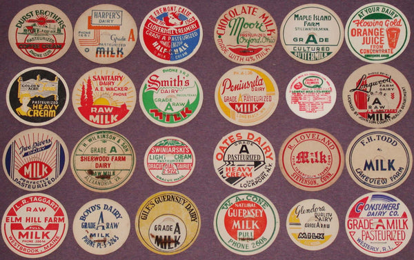 Vintage milk bottle caps LOT OF 24 DIFFERENT originals #37 unused new old stock