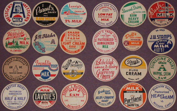 Vintage milk bottle caps LOT OF 24 DIFFERENT originals #39 unused new old stock