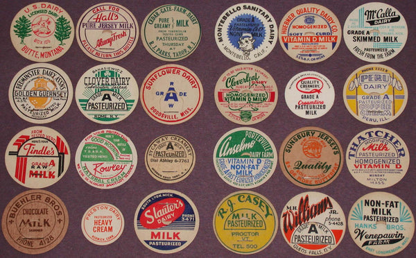 Vintage milk bottle caps LOT OF 24 DIFFERENT originals #41 unused new old stock