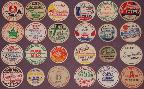 Vintage milk bottle caps LOT OF 24 DIFFERENT originals #43 unused new old stock