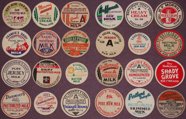 Vintage milk bottle caps LOT OF 24 DIFFERENT originals #44 unused new old stock