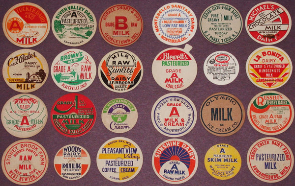 Vintage milk bottle caps LOT OF 24 DIFFERENT originals #45 unused new old stock