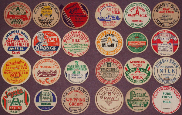 Vintage milk bottle caps LOT OF 24 DIFFERENT originals #46 unused new old stock