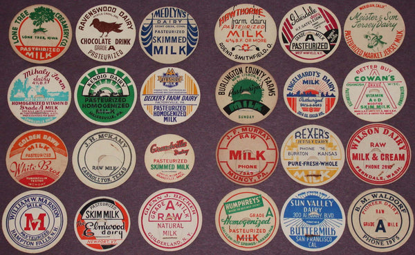 Vintage milk bottle caps LOT OF 24 DIFFERENT originals #7 unused new old stock