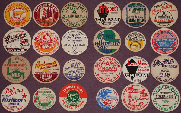 Vintage milk bottle caps LOT OF 24 DIFFERENT originals #8 unused new old stock