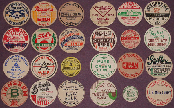 Vintage milk bottle caps LOT OF 24 DIFFERENT originals #9 unused new old stock