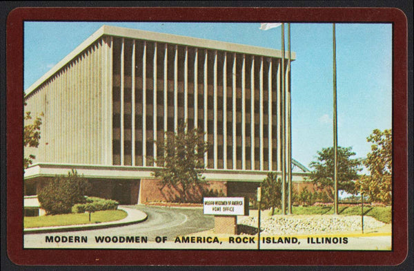 Vintage playing card MODERN WOODMEN OF AMERICA building pictured Rock Island Illinois